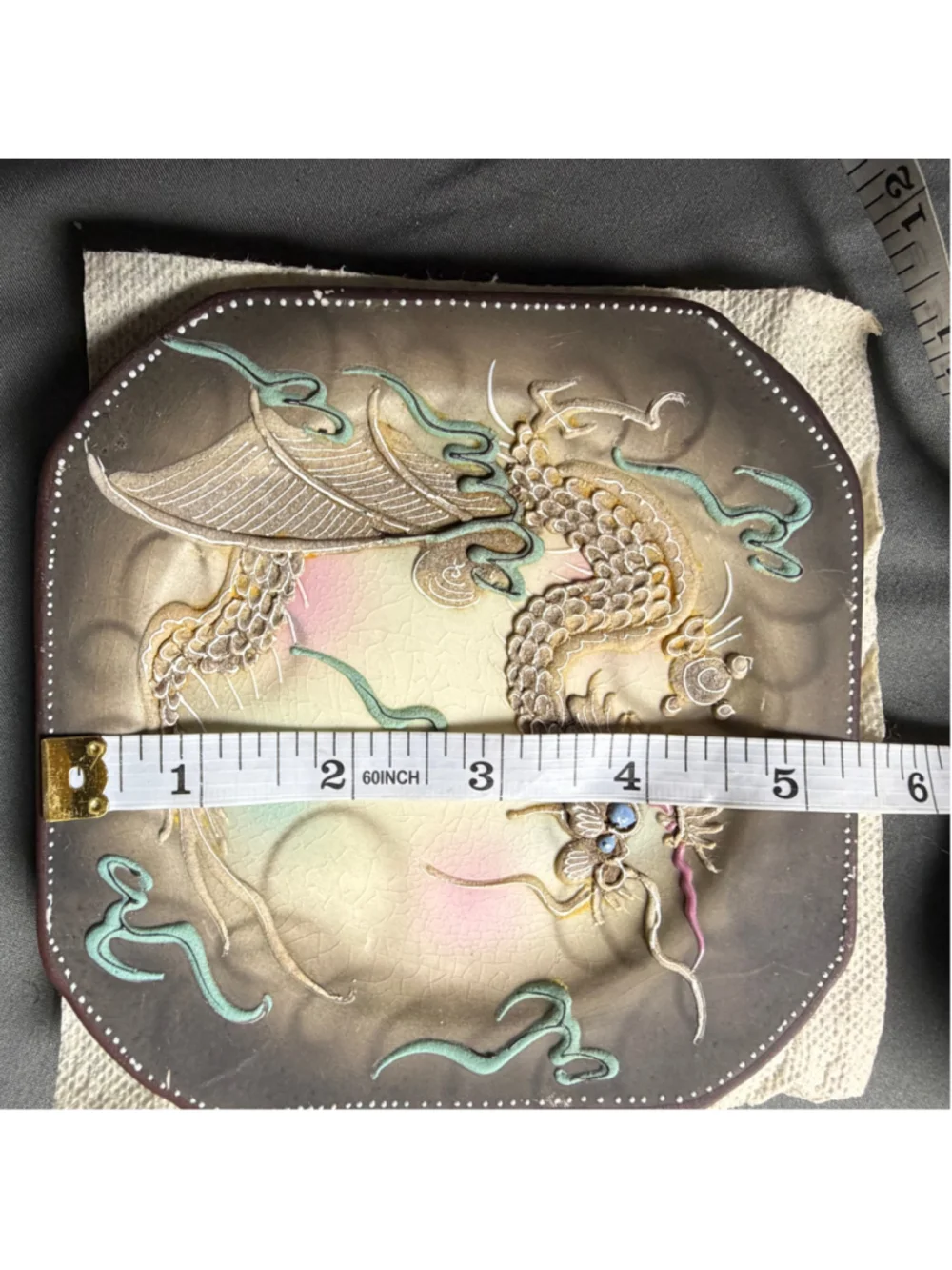 Japanese Moriage Dragonware Plate Set Basket 7 Pc Vintage Retro Serving Dishes